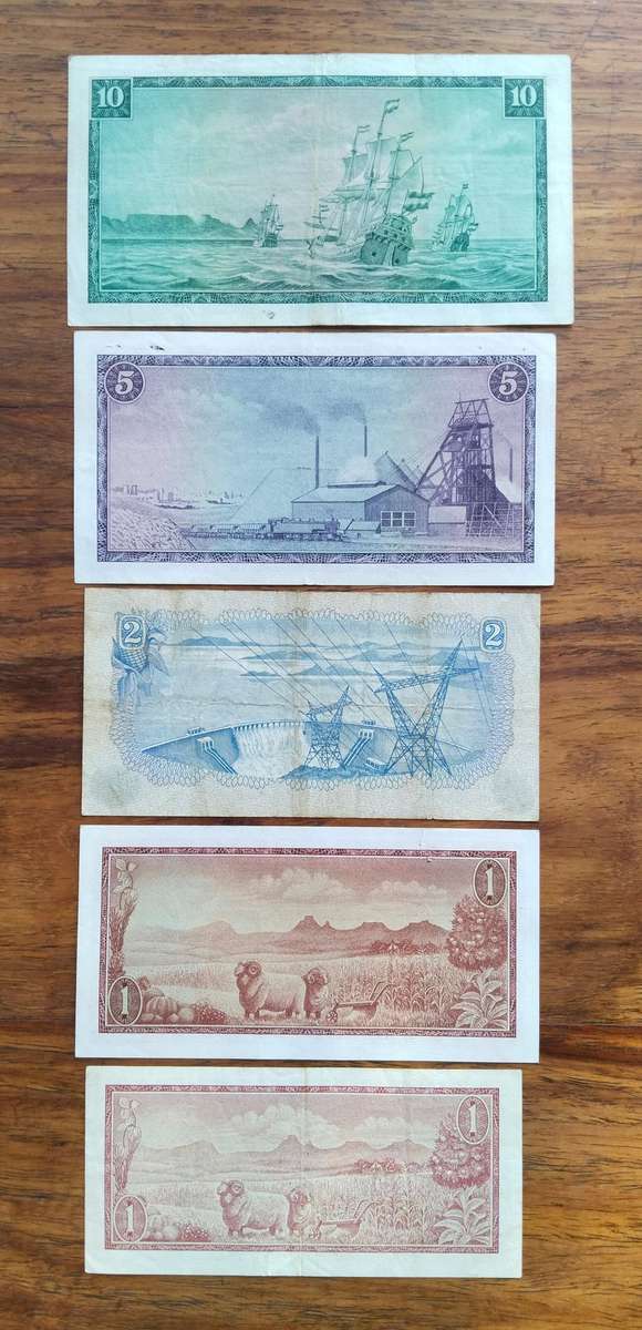 South Africa de Jongh set Bank Notes. (5 notes)