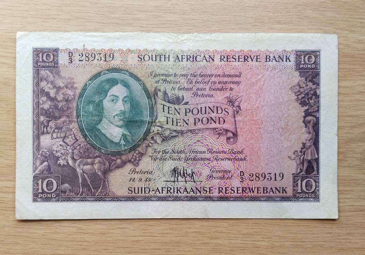 South African M.H. de Kock 19.9.55 Tien Pond Bank Note. (319)