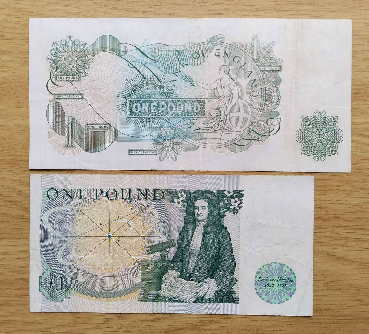 Bank of England Collection of 2 Different Old One Pound Bank Notes.