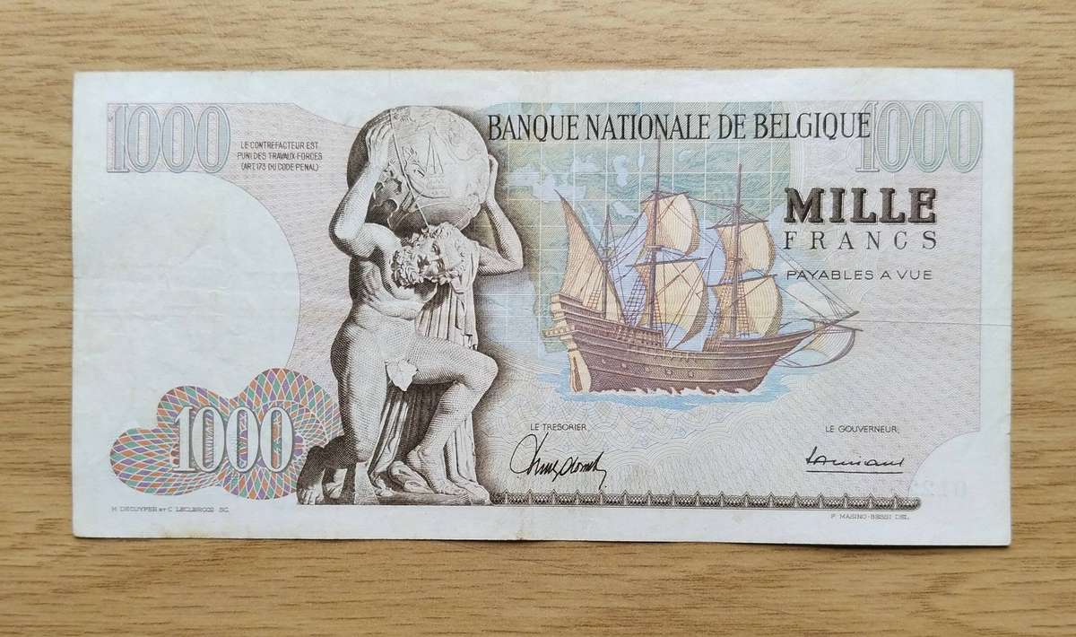 Belgium 1961 Old 1000 Frank Bank Note.