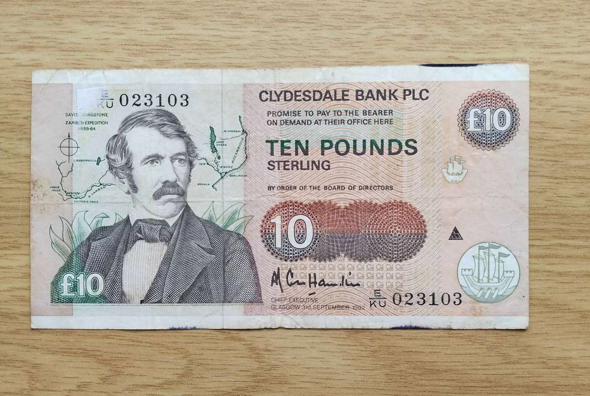 Clydesdale Bank of Scotland Old 10£ Bank Note.