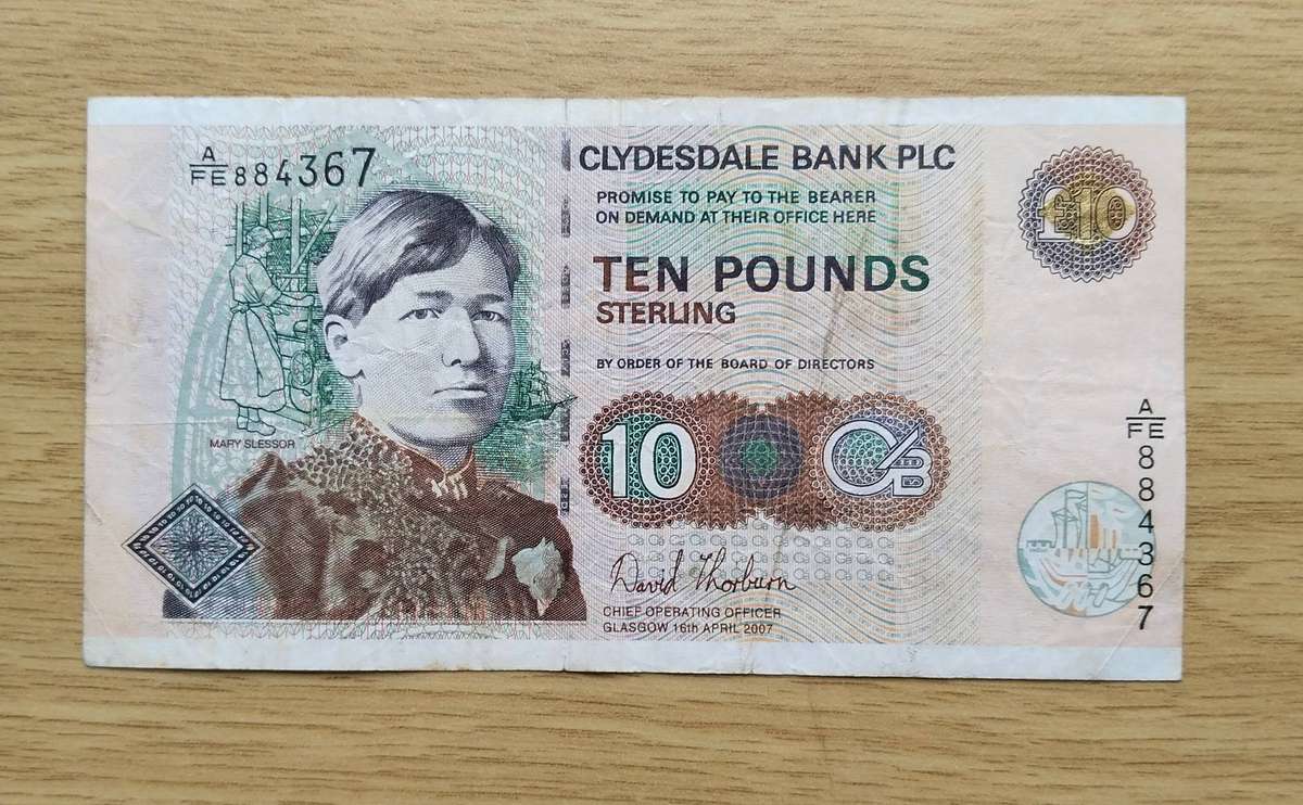 Clydesdale Bank of Scotland Old 10£ Bank Note.