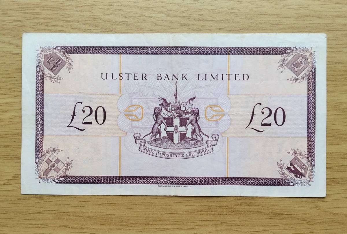 Ulster Bank Belfast 20£ Old Bank Note. Good Condition. (860)