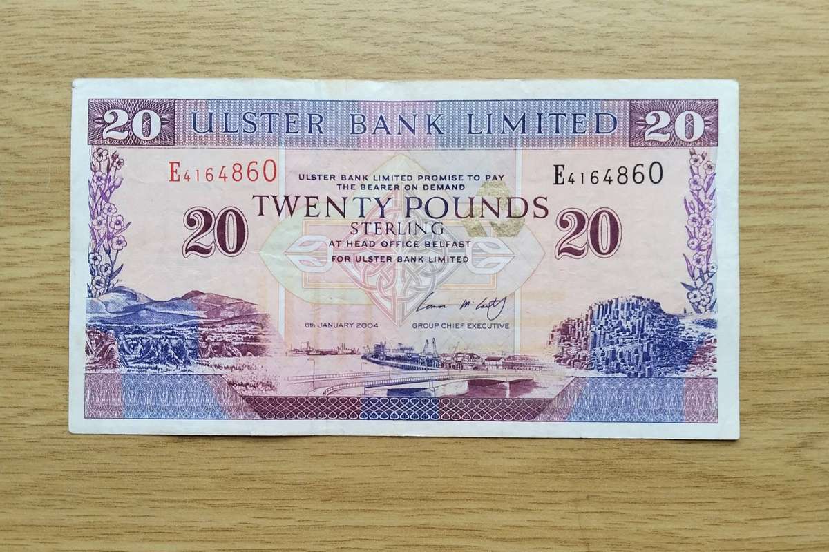Ulster Bank Belfast 20£ Old Bank Note. Good Condition. (860)