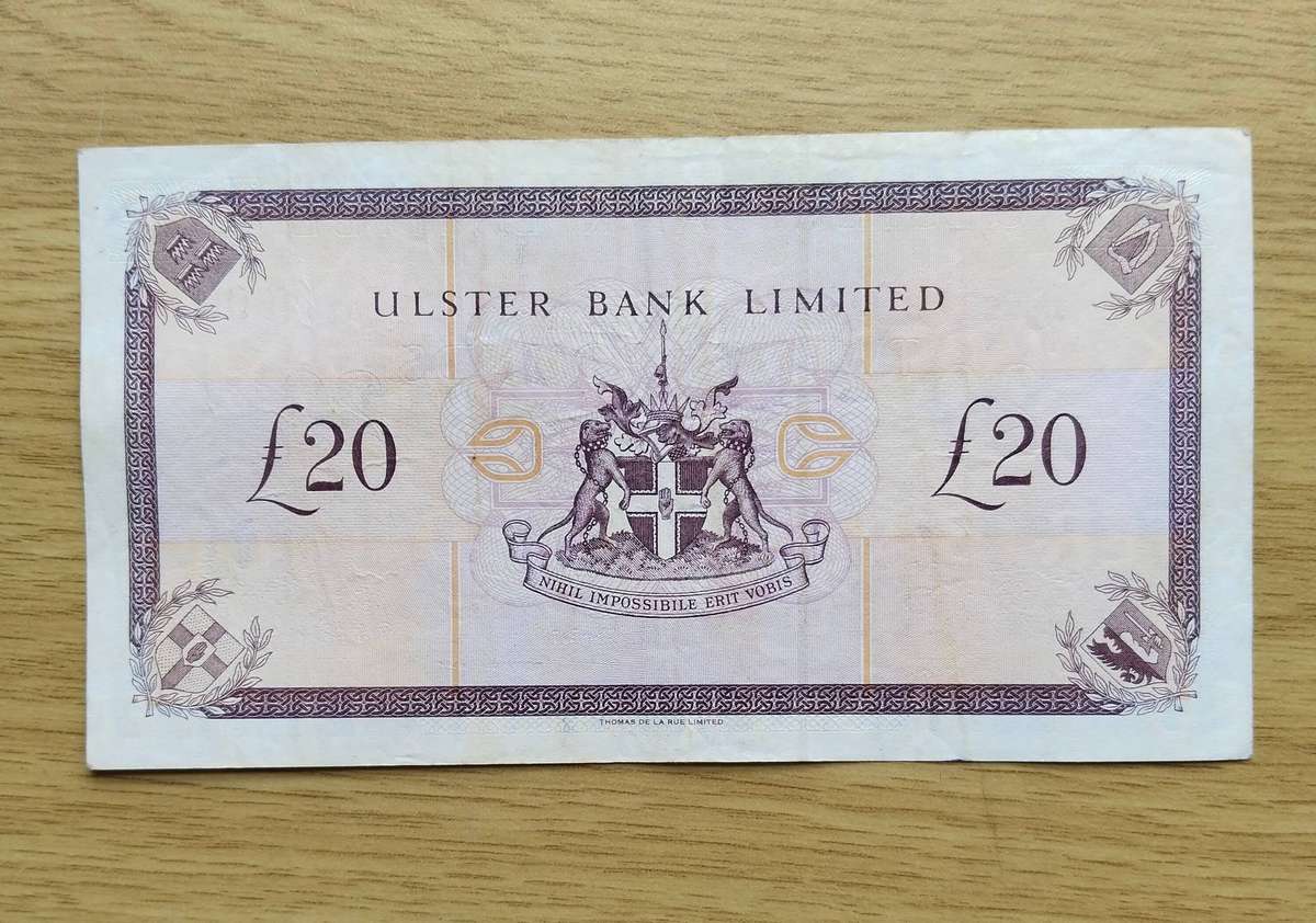 Belfast Ulster Bank 20£ Bank Note. (600) Good Condition.