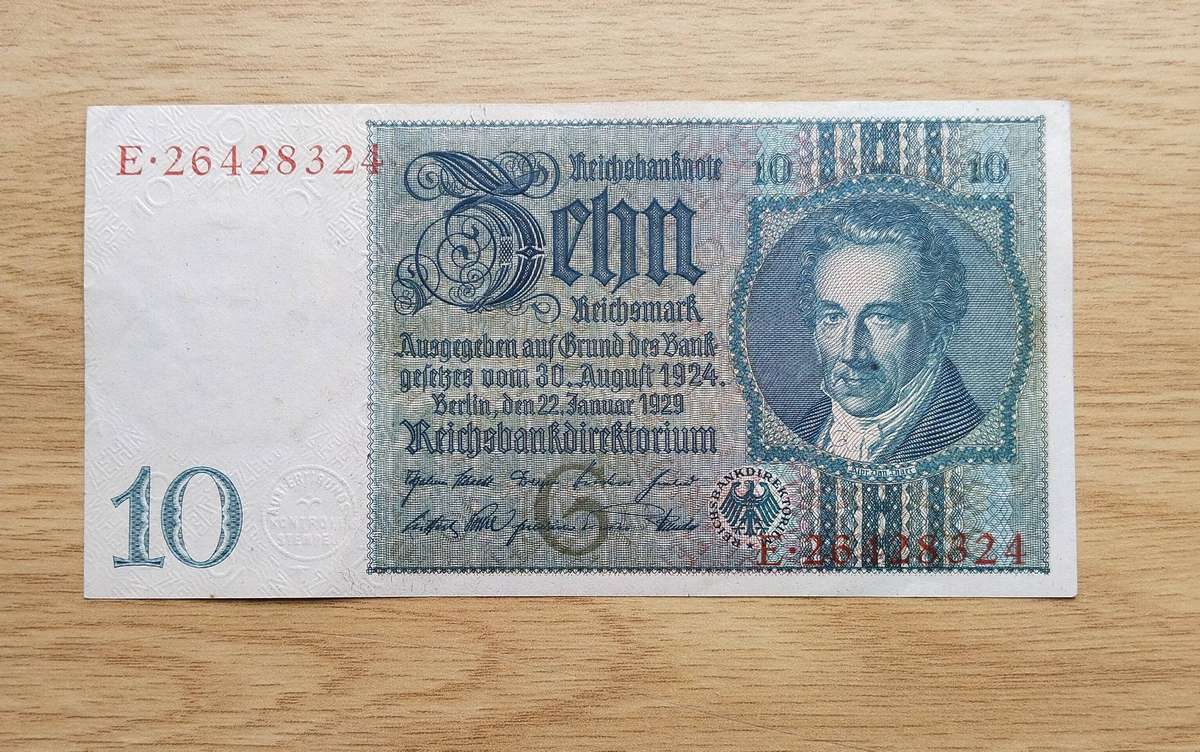 Deutschland 1929 Old 10 Reichsmark Bank Note.