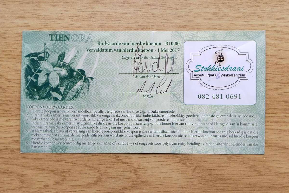 South Africa Oranja 10 Ora Bank Note.