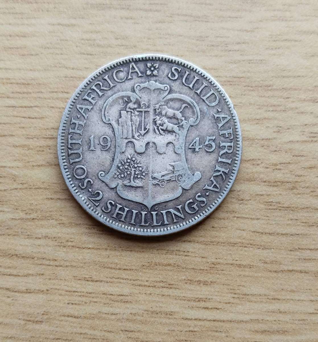 South African 1945 Silver Two Shillings.