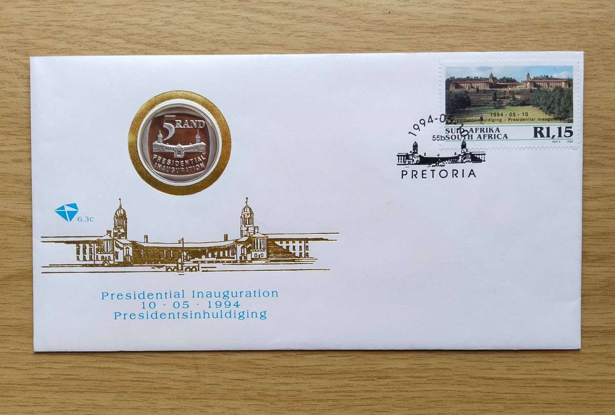 South African 1994 Proof Inauguration R5 in First Day Cover.