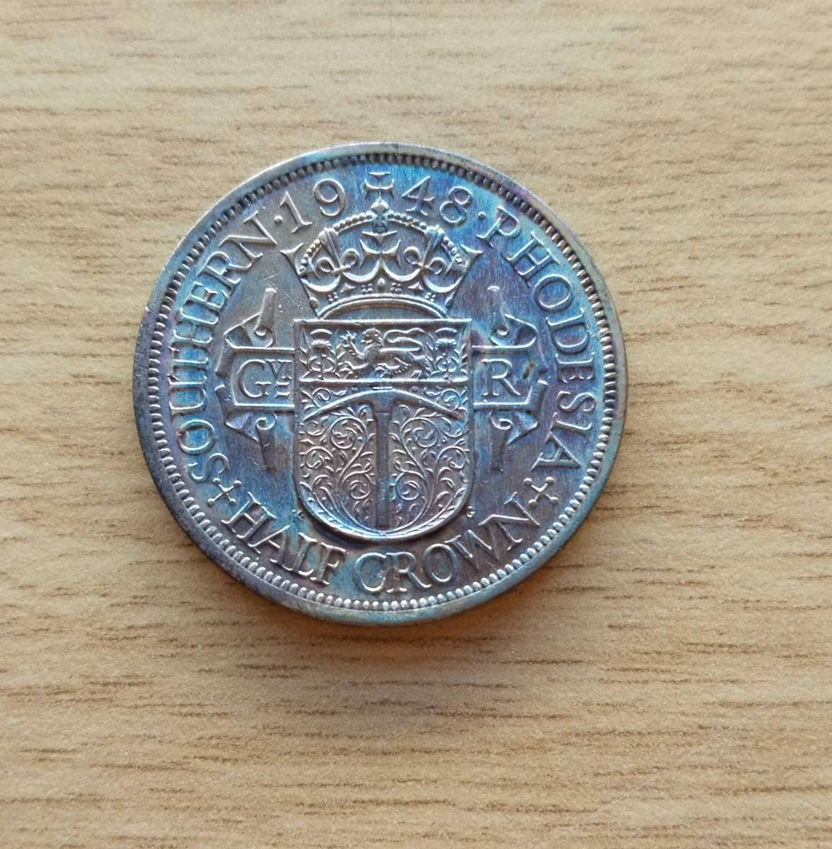 Southern Rhodesia 1948 Half Crown. Beautiful Toning!!