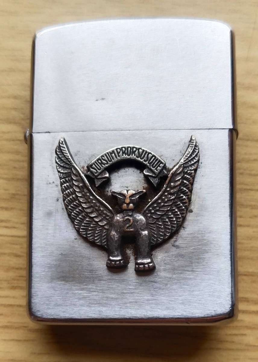 2 Squadron SAAF Pinback Badge Worn in Korea On Zippo Lighter.