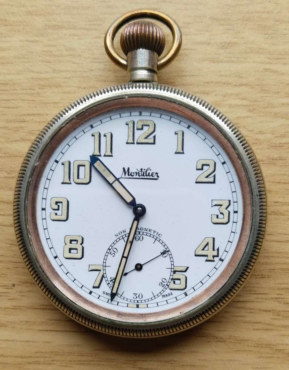 Montilier Non Magnetic Swiss Made Vintage Pocket Watch. Working.