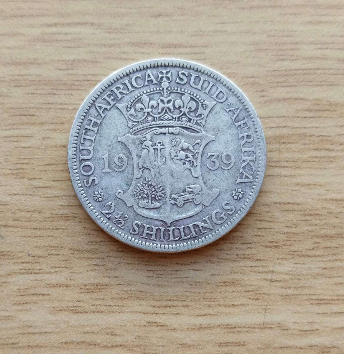 South Africa 1939 Silver Half Crown.
