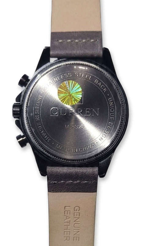 CURREN 8325 Luxury Watch - Grey Leather & Chronograph + 2 Extra Batteries