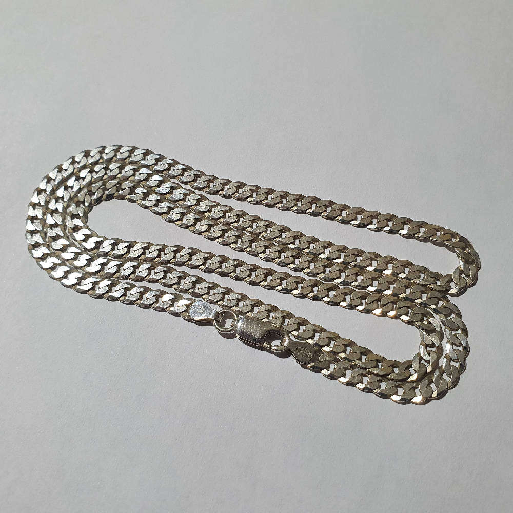 Italian 925 Sterling Silver Curb Chain Necklace - 4mm, 56cm, 11.2g