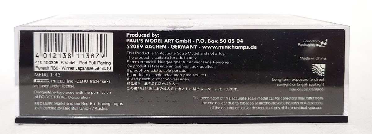 *VERY RARE/MINT* 1/43 Minichamps F1 Red Bull Renault RB6 Vettel Winner Japan 2010 LE1536