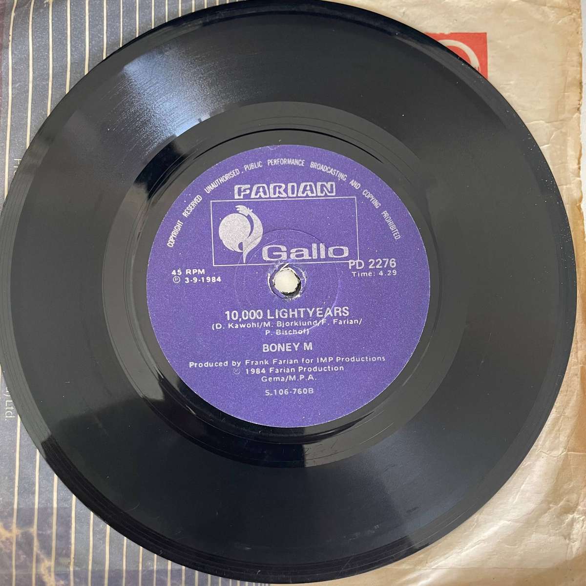 Boney M-7 inch single-Kalimba de Luna/10000 light years