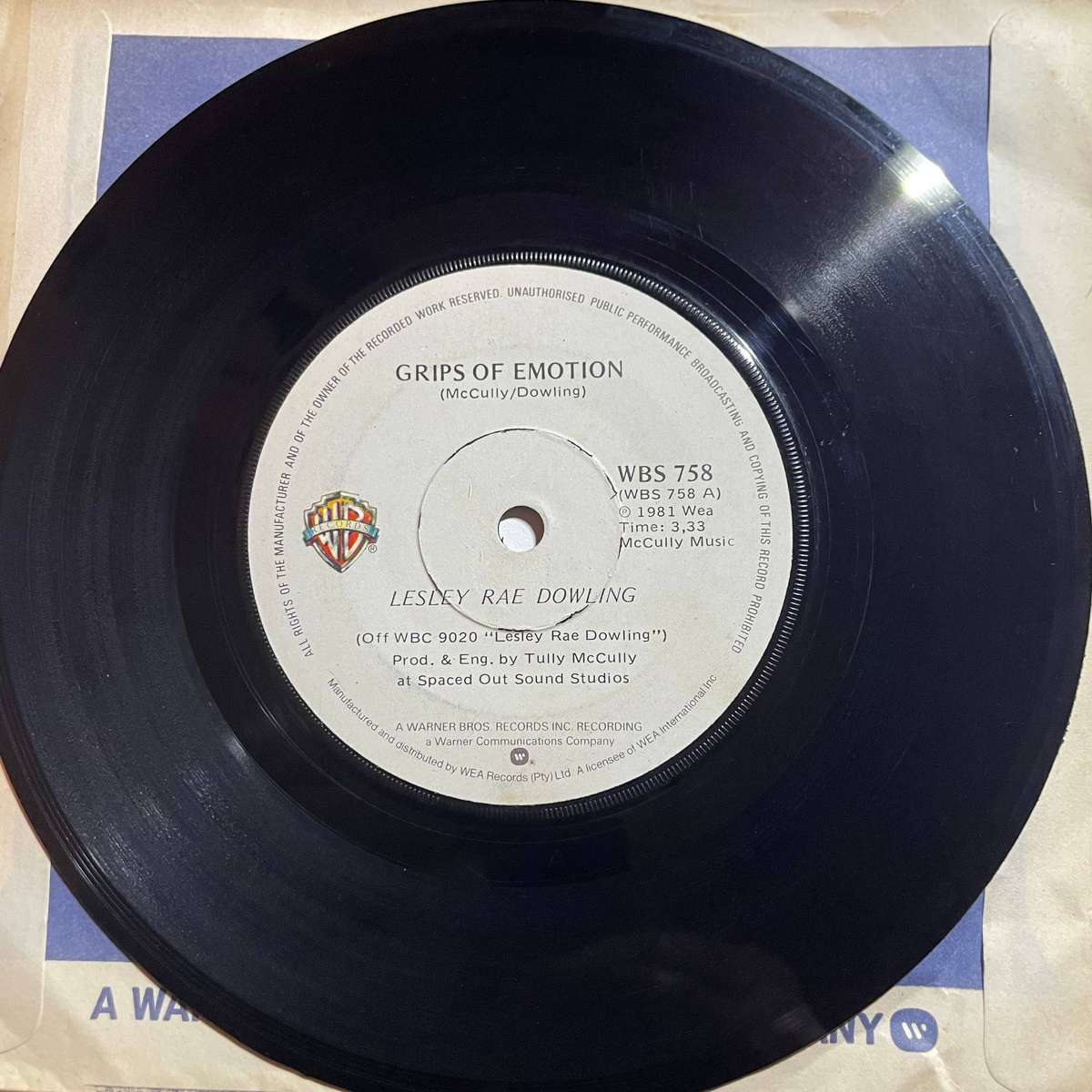 Lesley Rae Dowling-7 inch single-Grips of emotion/Lady