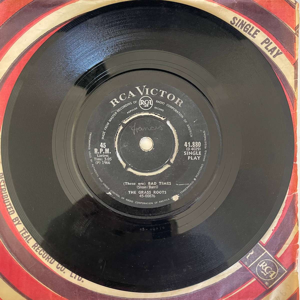 THE GRASS ROOTS-7 Inch Single-WHERE WERE YOU WHEN I NEEDED YOU/BAD TIMES