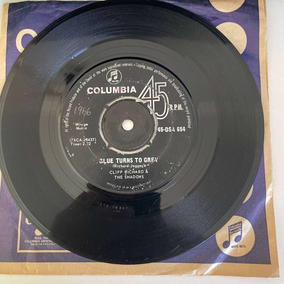 CLIFF RICHARD AND THE SADOWS-7 Inch Single-BLUE TURNS TO GREY/SOMEBODY LOSES