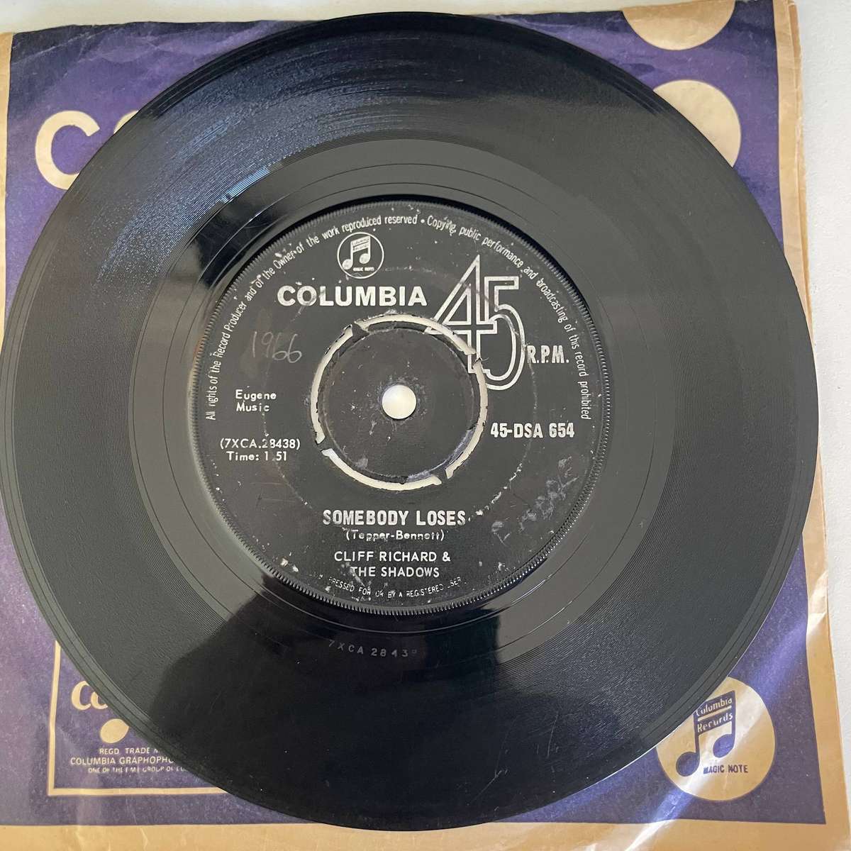 CLIFF RICHARD AND THE SADOWS-7 Inch Single-BLUE TURNS TO GREY/SOMEBODY LOSES