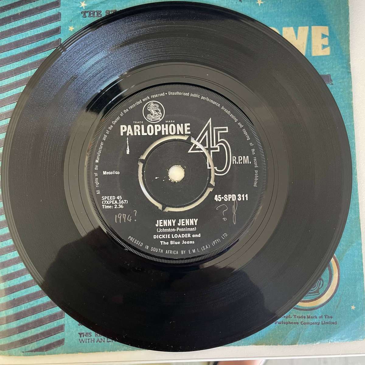 DICKIE LOADER AND THE BLUE JEANS-7 Inch Single-CLAP YOUR HANDS/JENNY JENNY