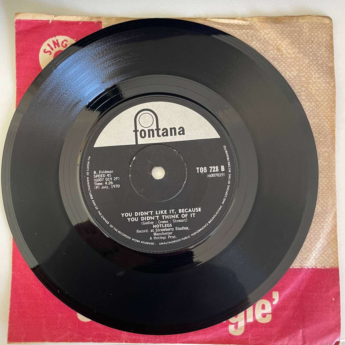 HOTLEGS- 7" SINGLE-NEANDERTHAL MAN/YOU DID'T LIKE IT BECAUSE YOU DID'NT THINK OF IT