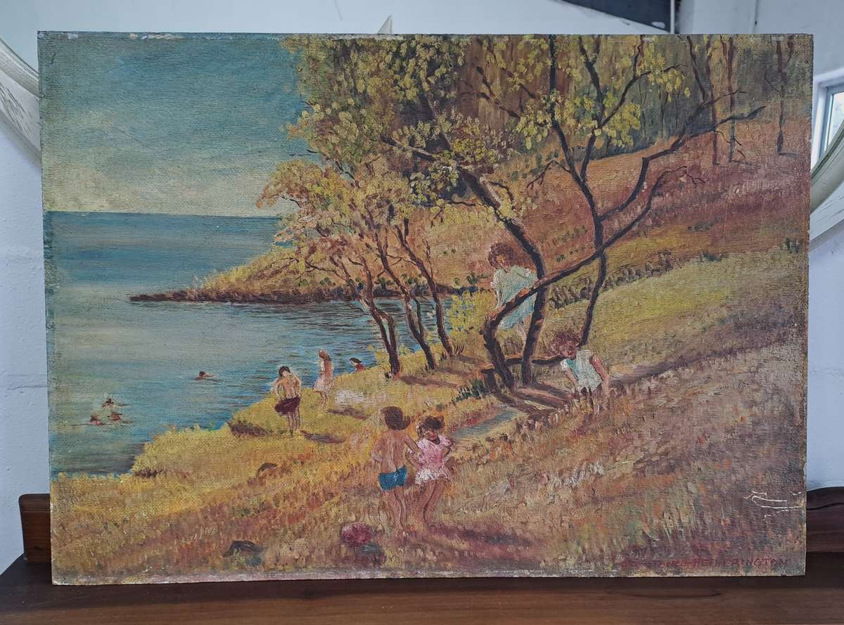 ORIGINAL SIGNED SA ARTIST CONSTANCE HEATHERINGTON OIL ON BOARD!