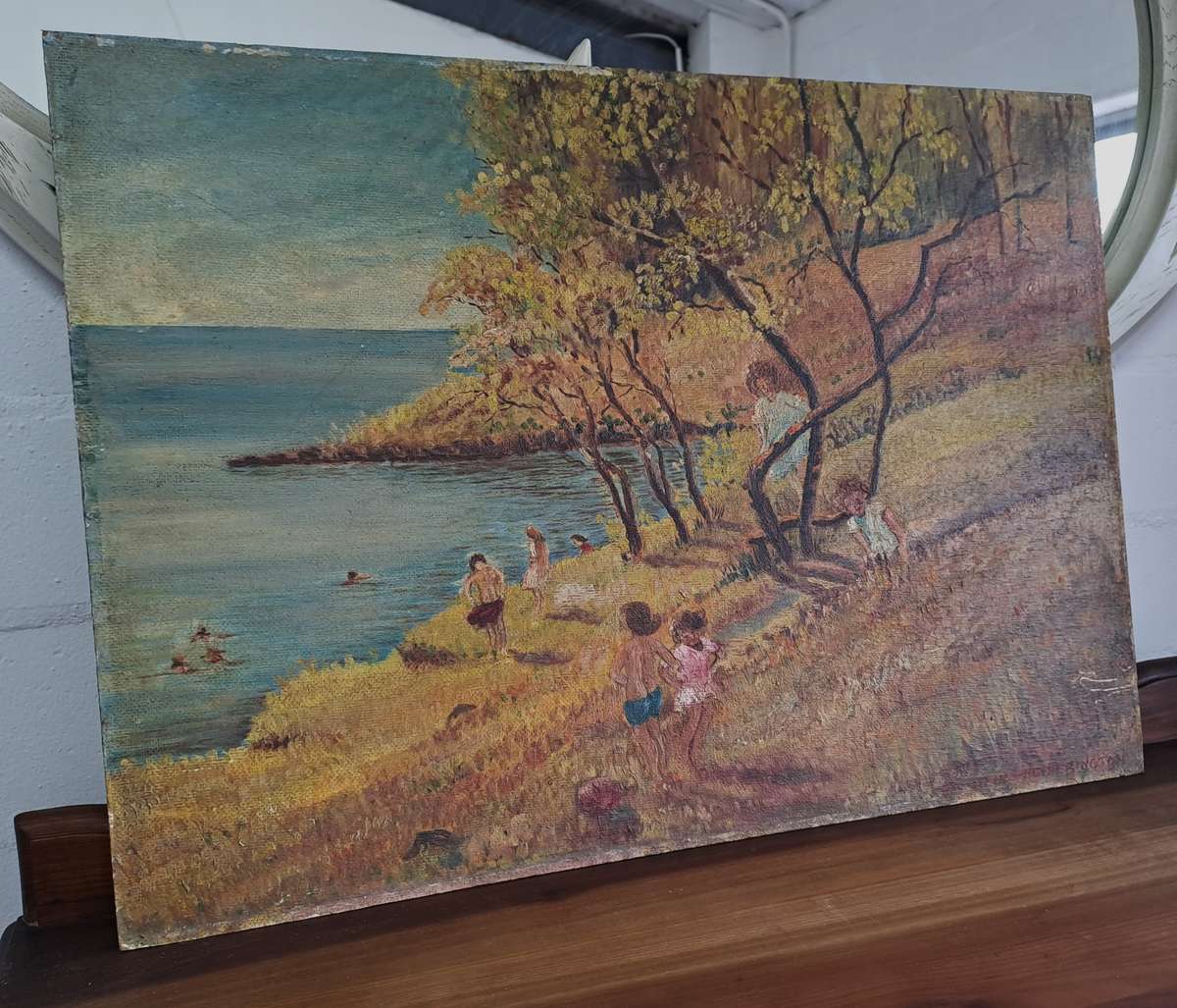 ORIGINAL SIGNED SA ARTIST CONSTANCE HEATHERINGTON OIL ON BOARD!