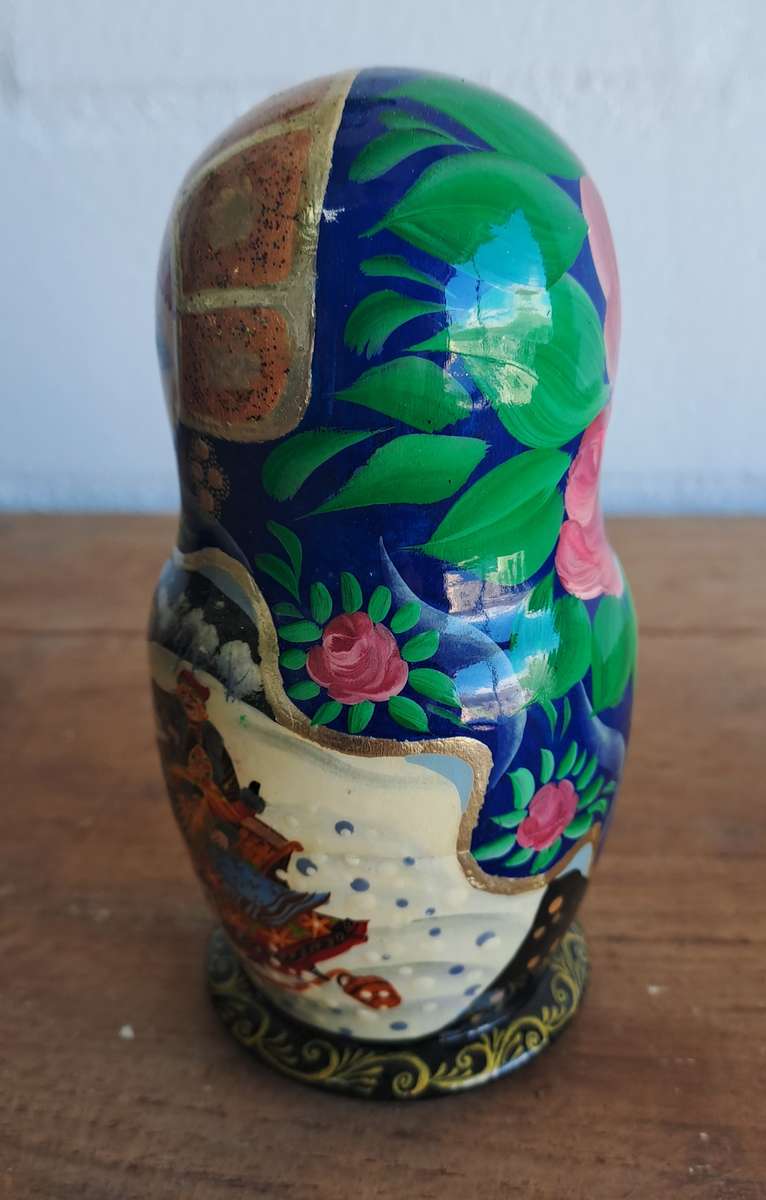 Matryoshka Russian Village Winter Signed Hand-Painted Nesting Doll 5-Piece