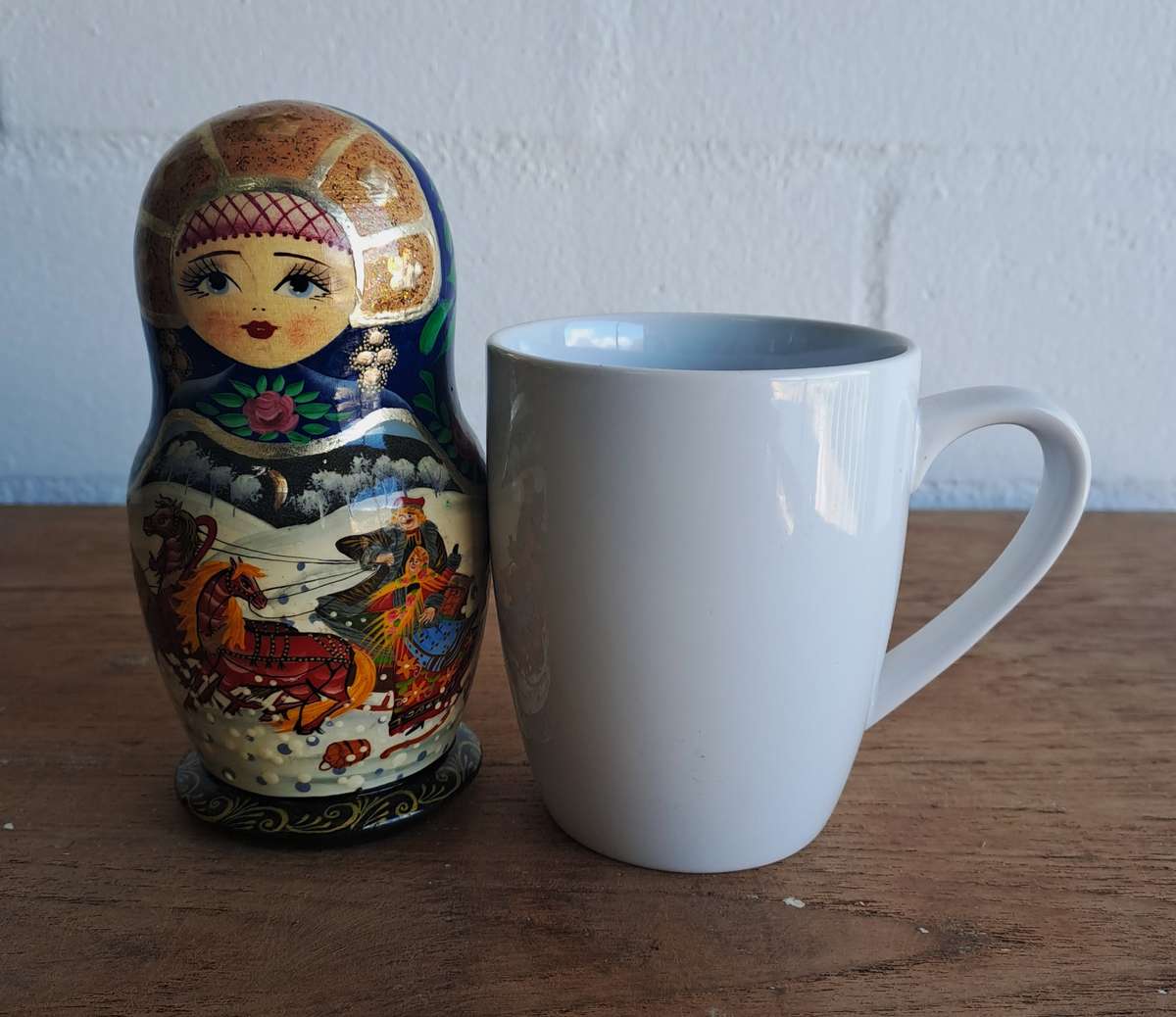 Matryoshka Russian Village Winter Signed Hand-Painted Nesting Doll 5-Piece