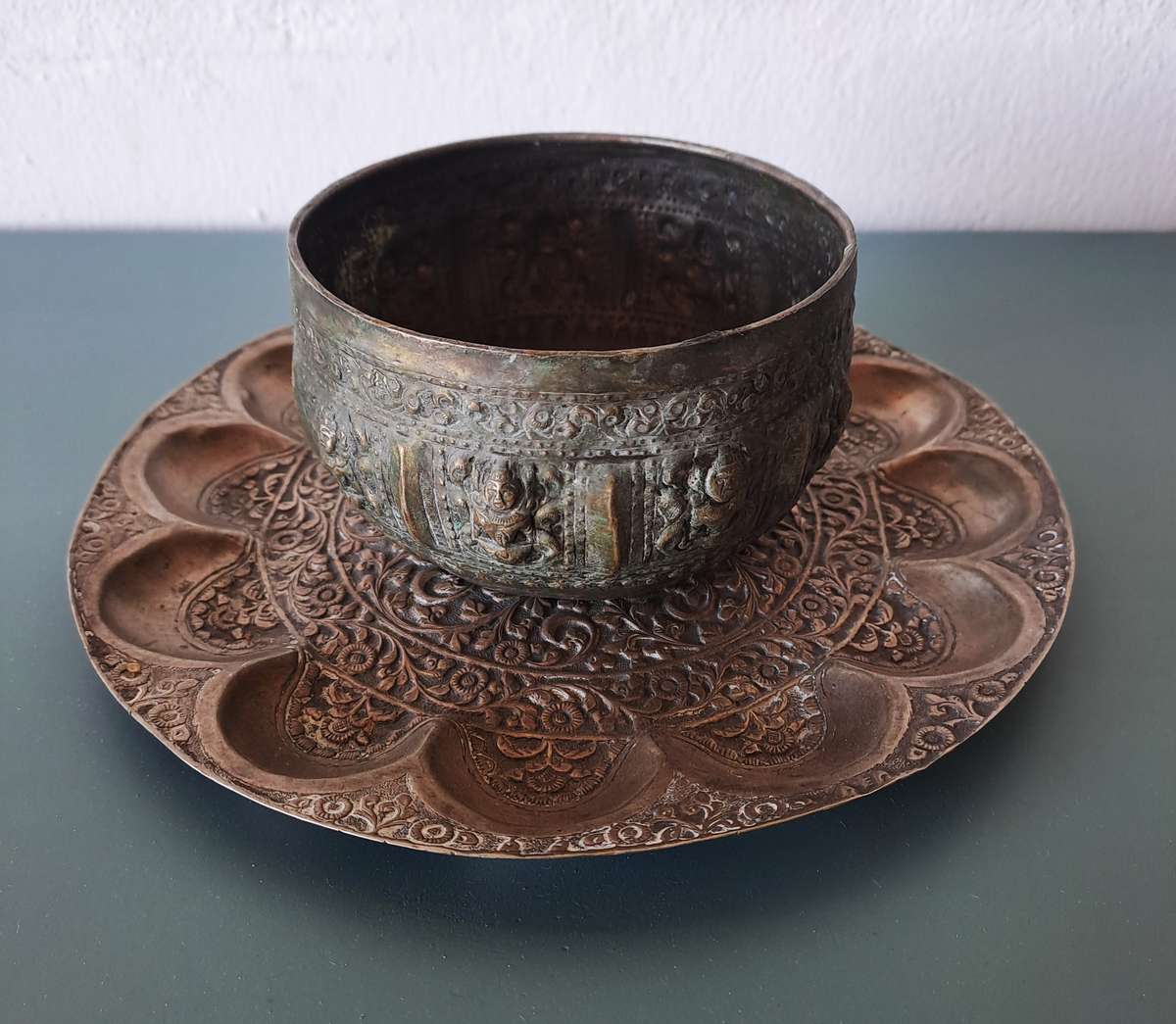 BEATEN COPPER ANTIQUE EASTERN BOWL AND PLATE!!