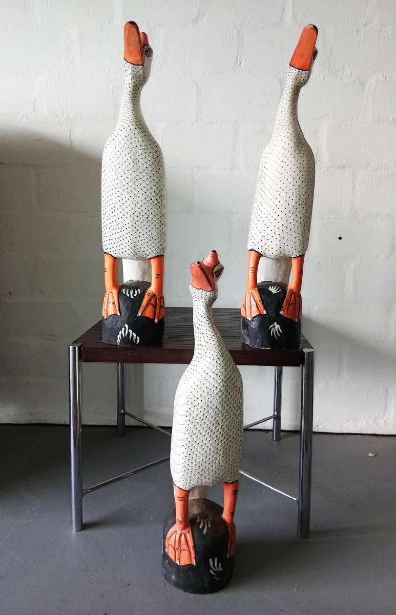 3 X LARGE HAND-CARVED AND PAINTED ITALIAN WOODEN DUCKS! *SELLS FOR $100 EACH OVERSEAS*