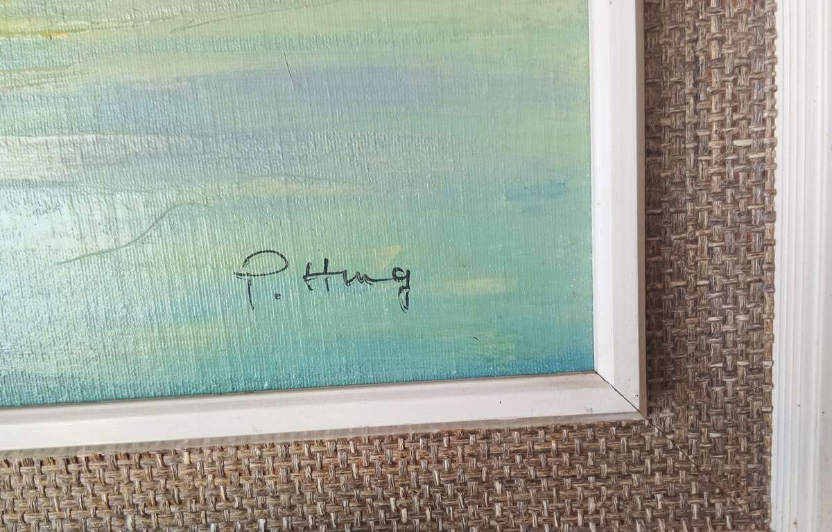 Signed original oil on board of Chinese junk ship beautifully framed