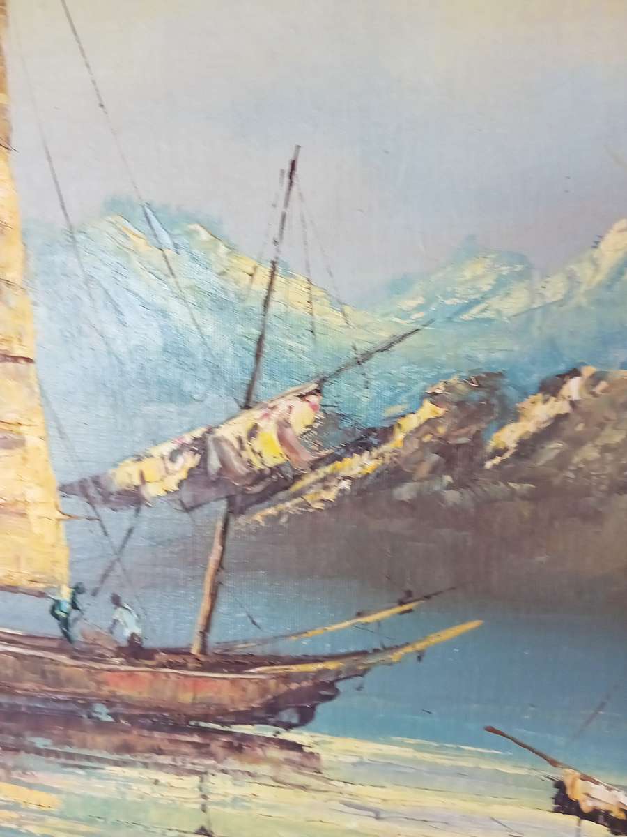Signed original oil on board of Chinese junk ship beautifully framed
