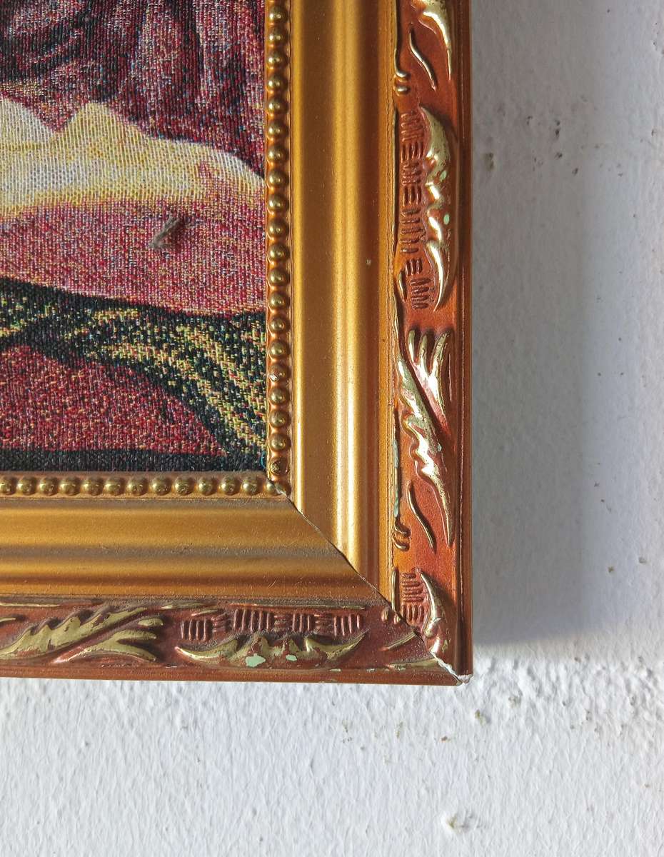 STUNNING VINTAGE TAPESTRY EMBROIDERY OF A NUDE WOMAN LAYING ON A COUCH