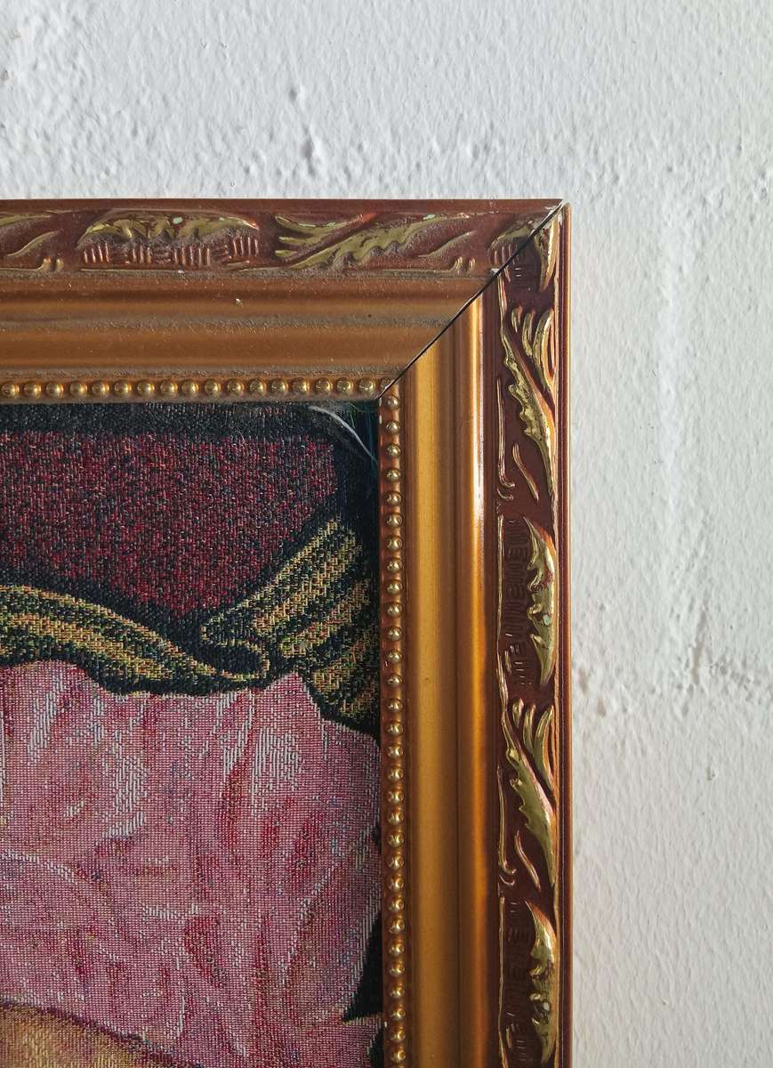 STUNNING VINTAGE TAPESTRY EMBROIDERY OF A NUDE WOMAN LAYING ON A COUCH