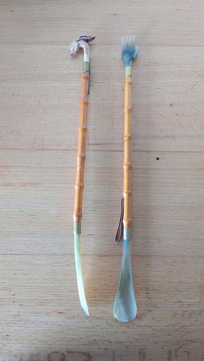 LOVELY VINTAGE BAMBOO CANE SHOE HORNS AND BACK SCRATCHERS