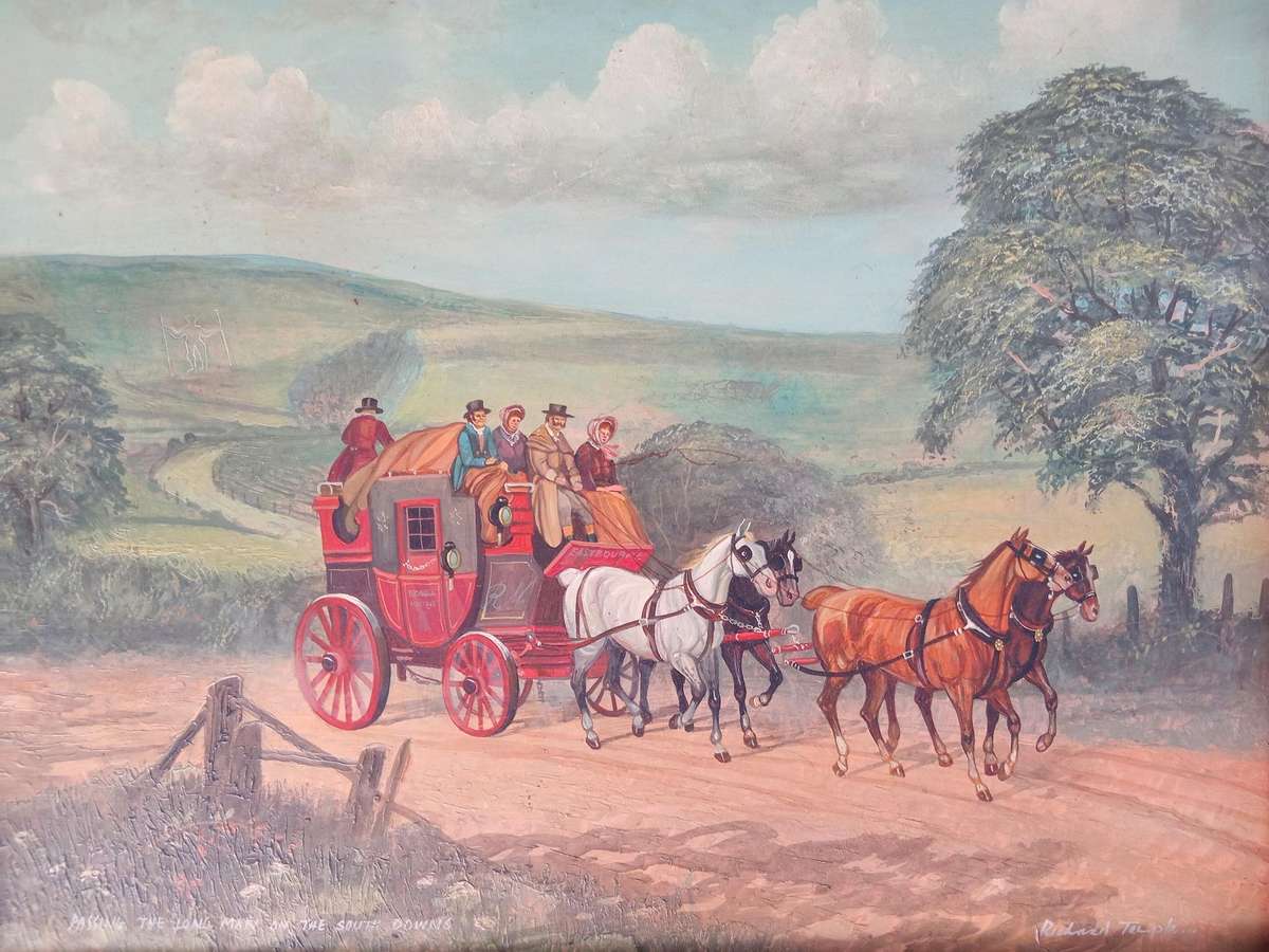 *VALUE R35000+* ORIGINAL RICHARD TEMPLE OIL PAINTING*PASSING THE LONG MAN ON THE SOUTH DOWNS*