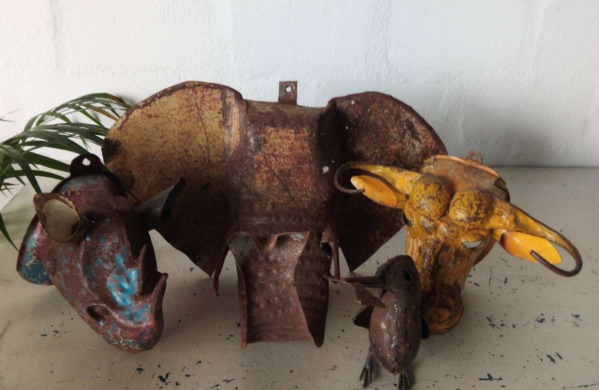 Rustic Handcrafted Wall Mounted Metal Animal Sculptures - Lot of 5