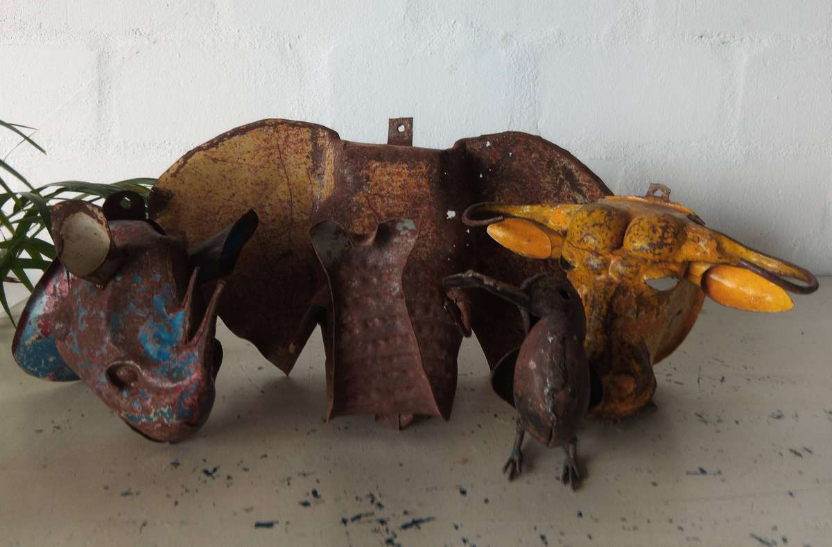 Rustic Handcrafted Wall Mounted Metal Animal Sculptures - Lot of 5