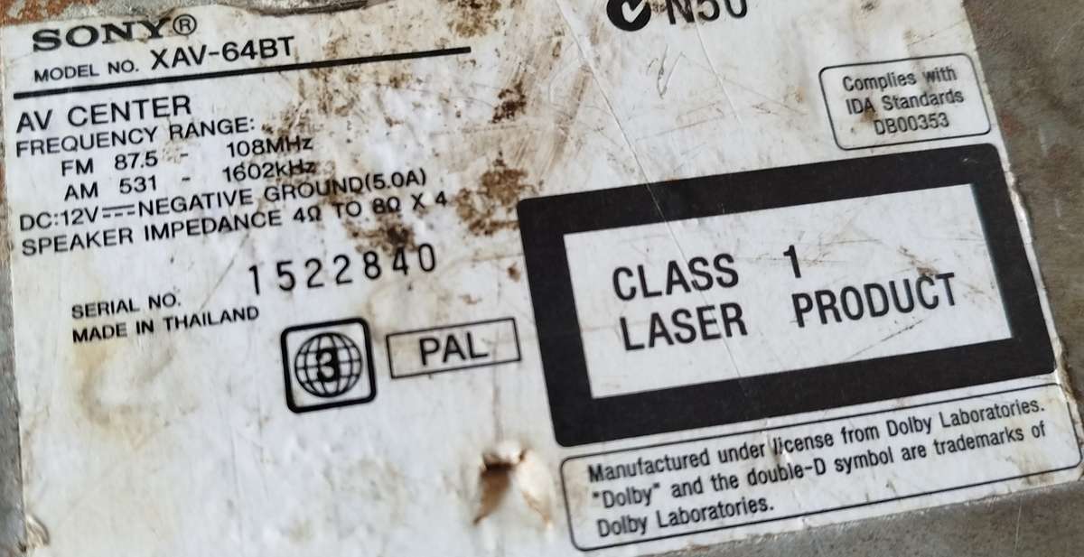 Sony Double Din Touchscreen Head Unit (XAV-64BT) - Faulty - For Parts/Spares