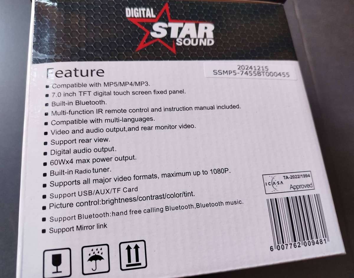 Starsound Double Din 7" Touchscreen Head Unit (SSMP5-7455BT) - Bluetooth, MirrorLink, USB, TF Card