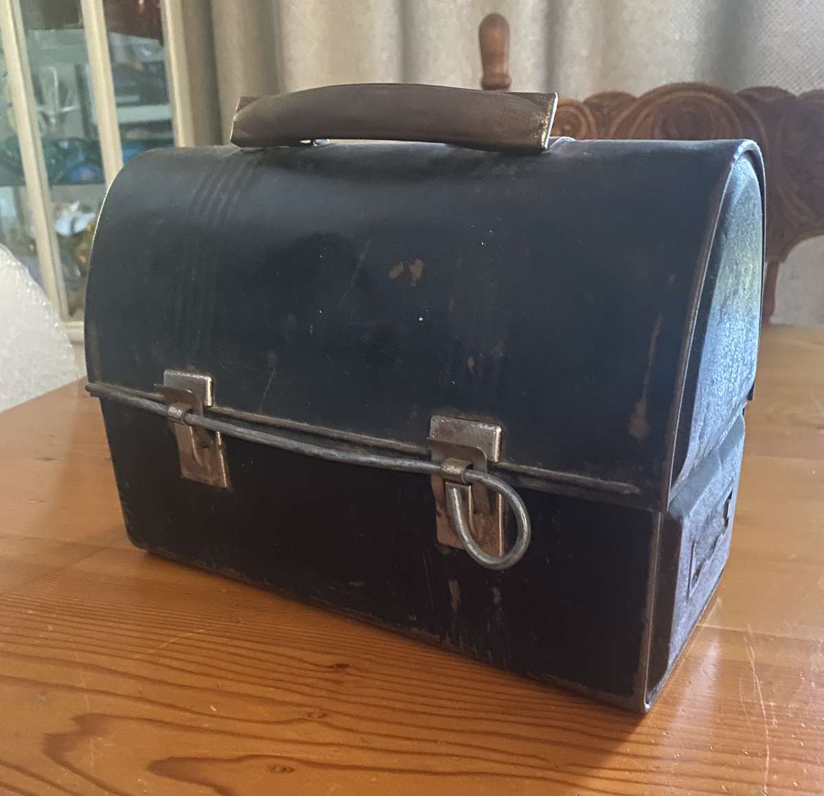 Vintage Black Metal Dome Top Lunch Bx