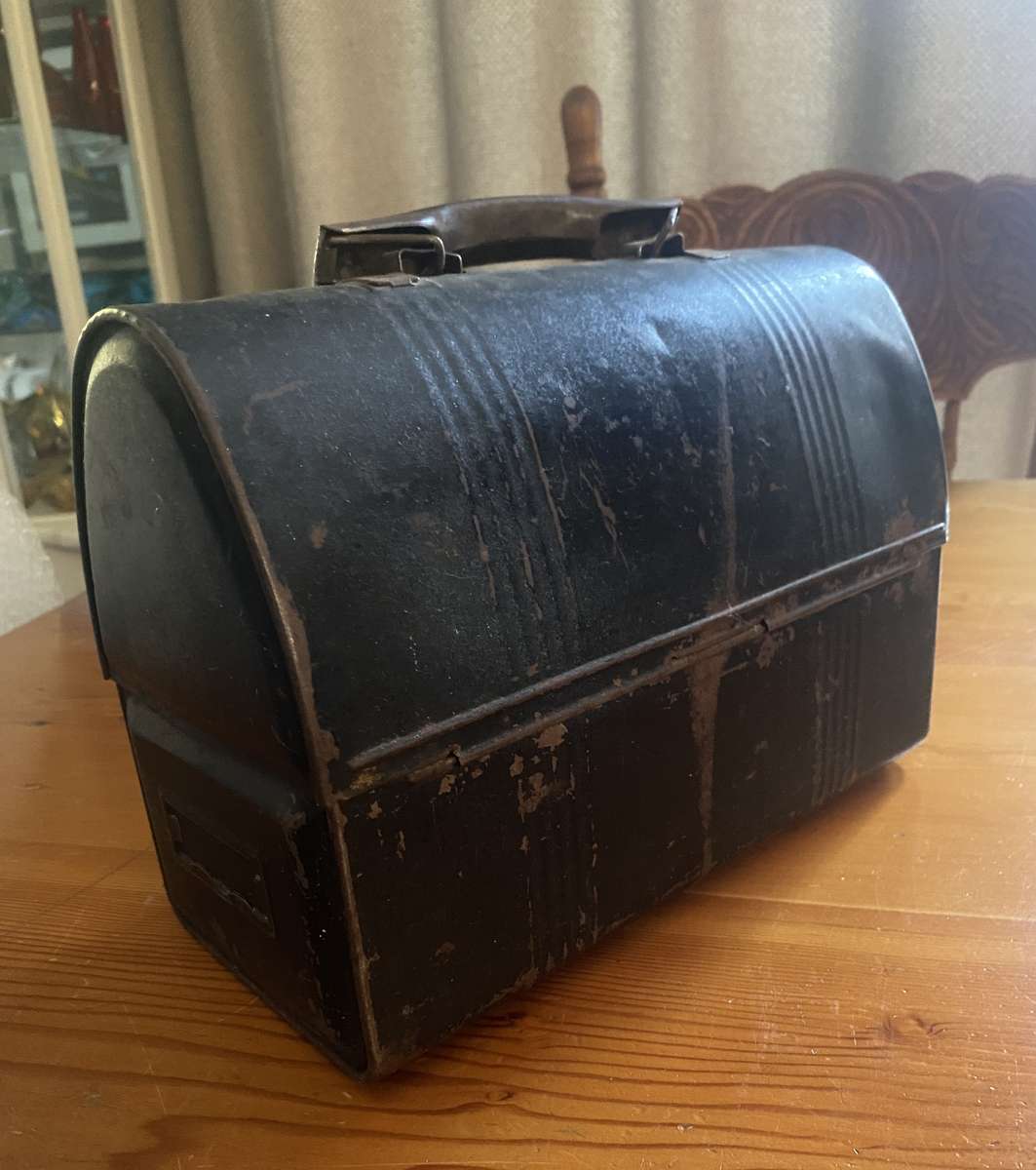 Vintage Black Metal Dome Top Lunch Bx