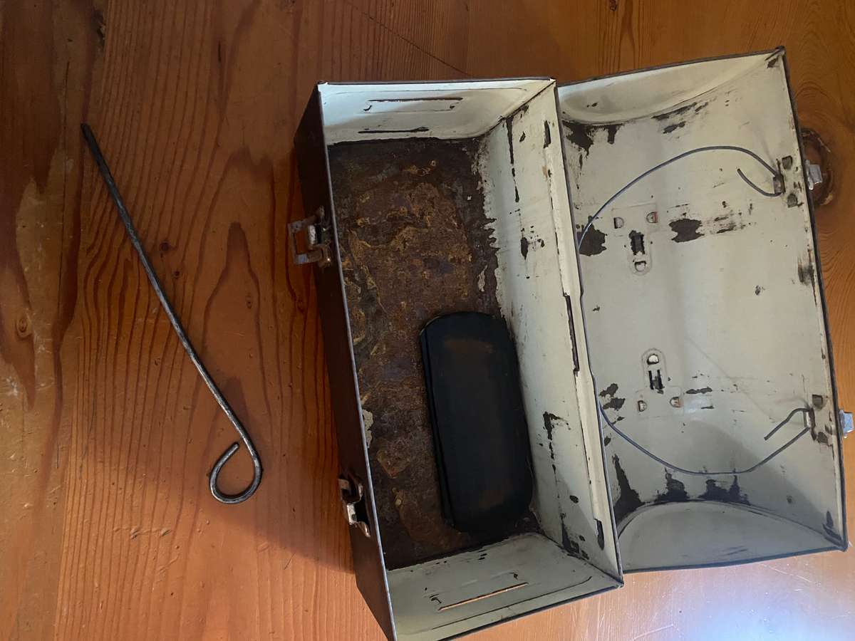 Vintage Black Metal Dome Top Lunch Bx