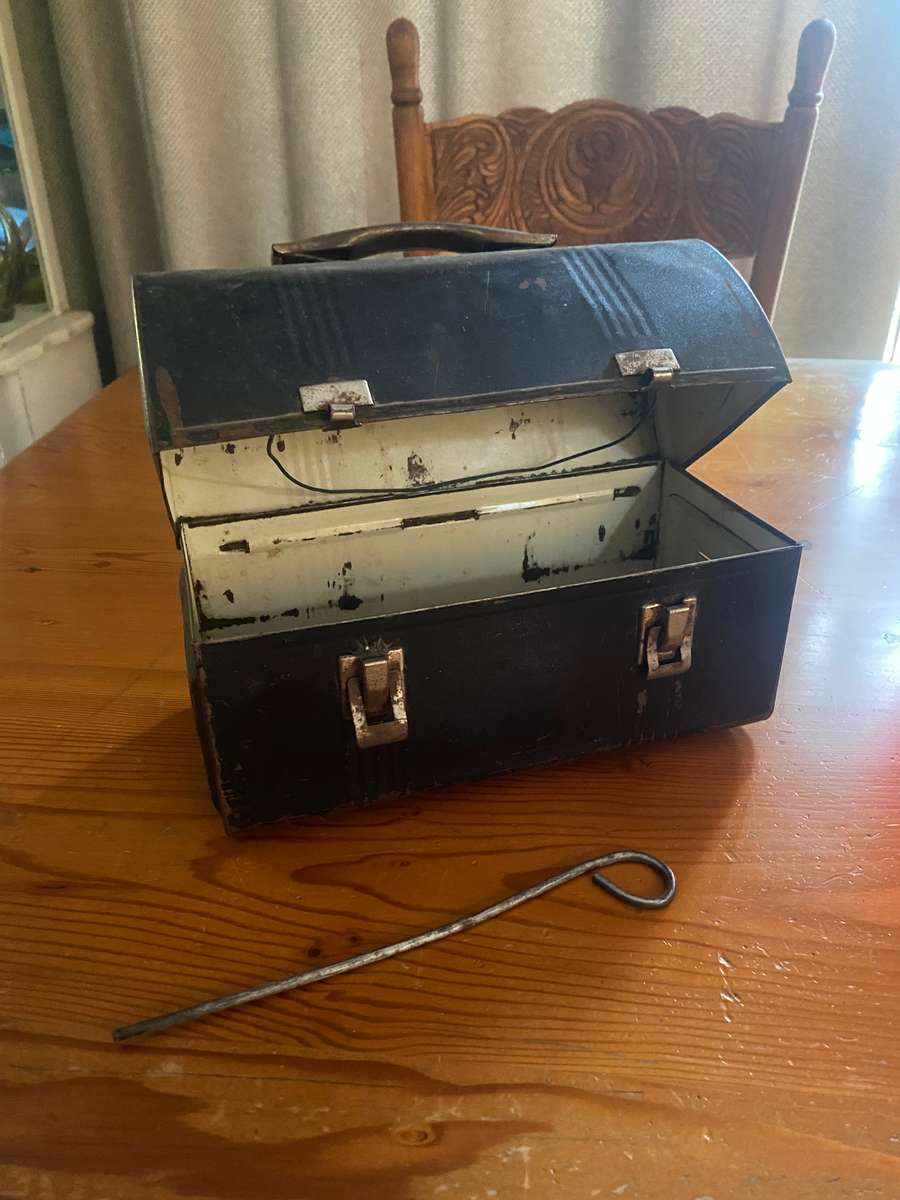 Vintage Black Metal Dome Top Lunch Bx