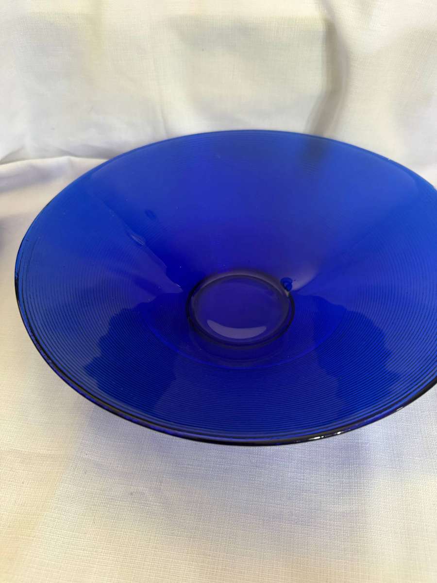 Blue Glass Vase and Fruit Bowl