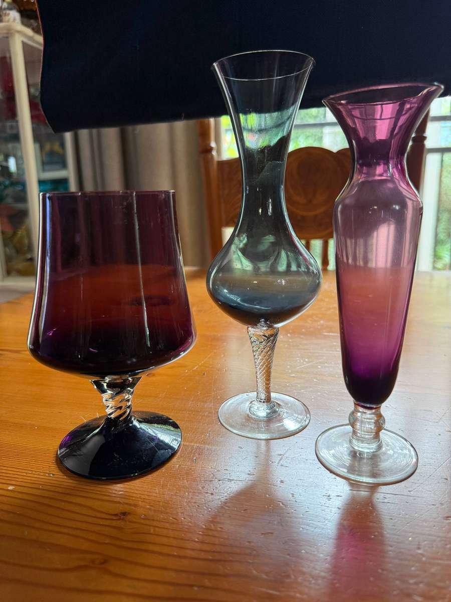 THREE SMALL GLASS POTS