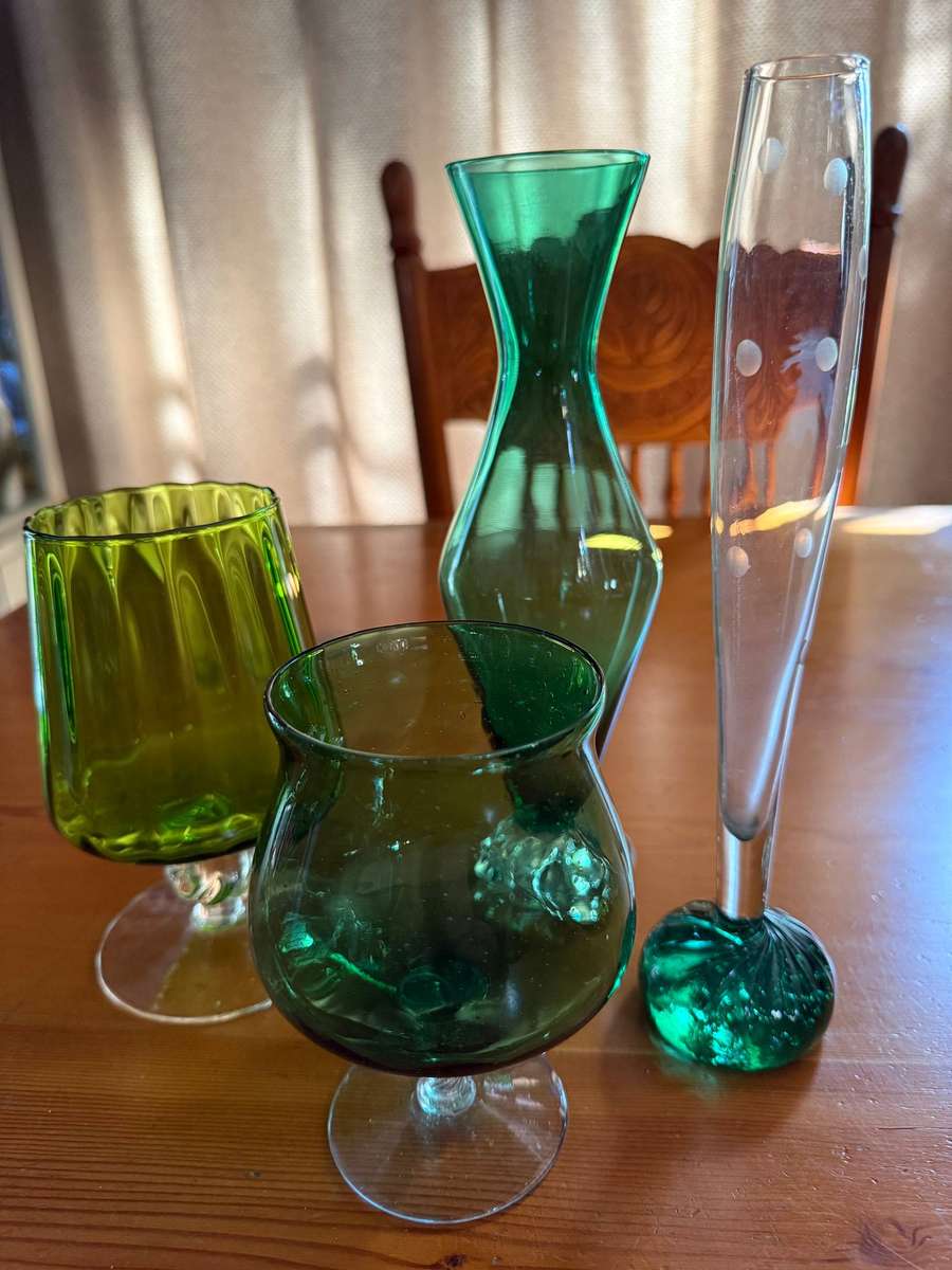 GREEN GLASS VASES